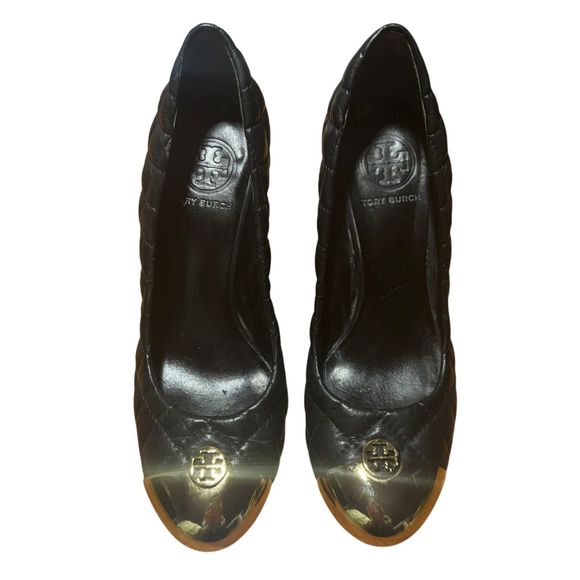 Tory Burch Kaitlin Wedge in Black and Gold- Size 7 - Picture 2 of 8